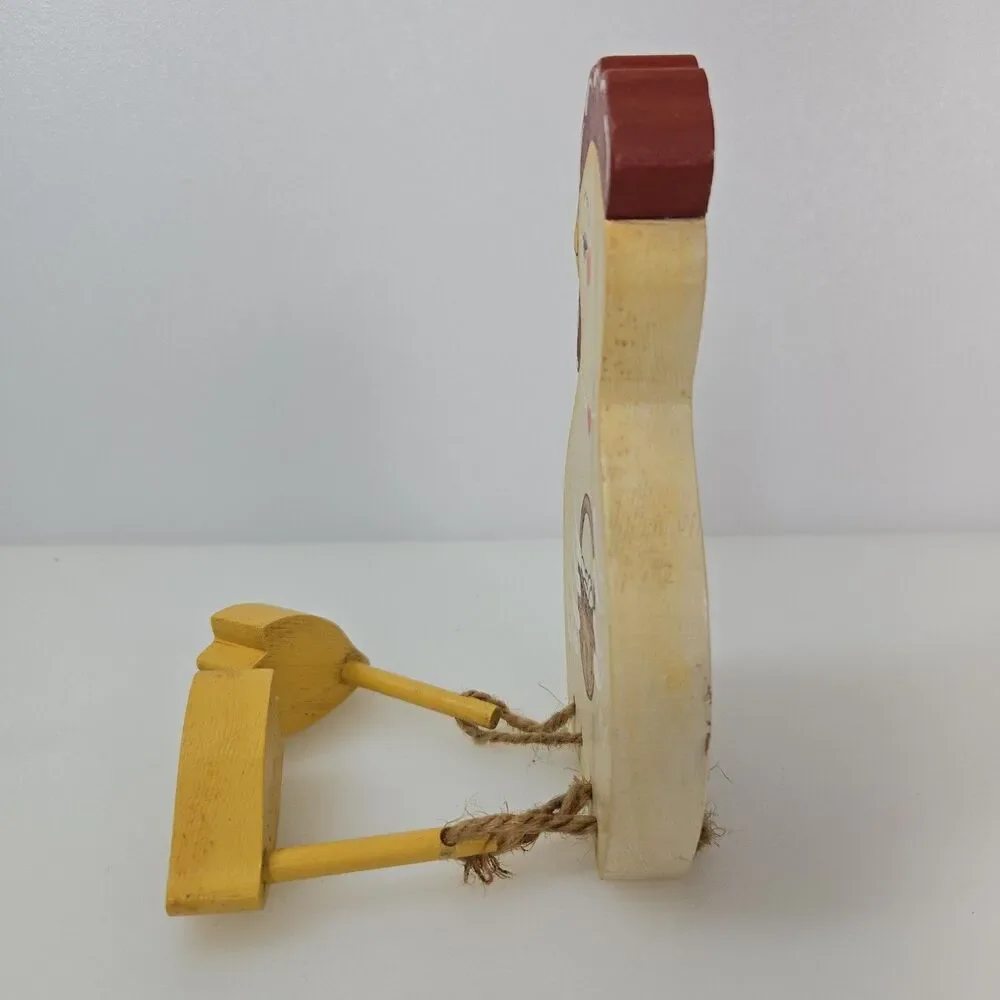 VTG Wooden Chicken Shelf Sitter with Dangling Legs Hand Painted Rustic Farmhouse